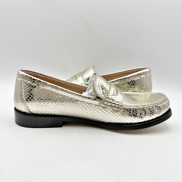 Cole Haan Womens Lana Lux Penny Loafers US 7 Wide Gold Snake Print Leather NIB - Picture 4 of 12